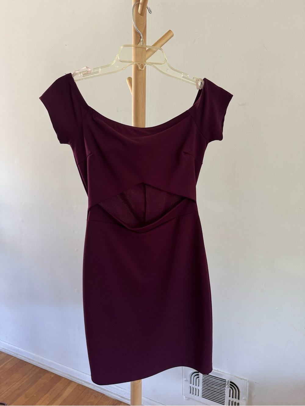 Windsor Off-Shoulder Mini Dress in Deep Plum
